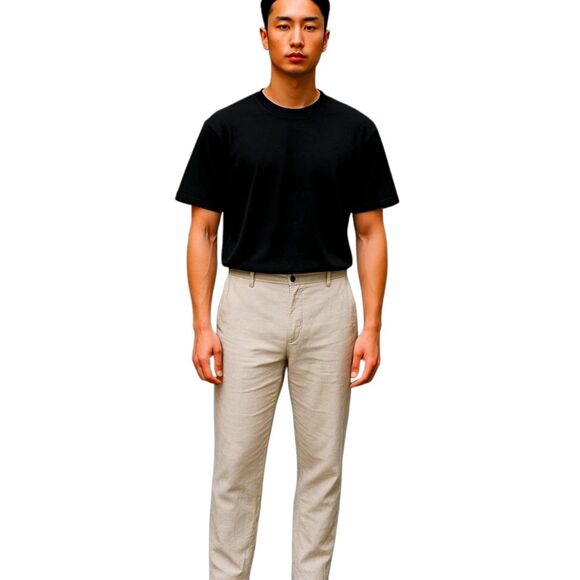 Old Navy Linen Blend Slim Pull On Trousers NWOT Drawstring Pants Beige Men's L - Picture 1 of 16